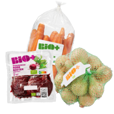 Bio+ gekookte bieten zak à 500 gram,
uien net à 750 gram
of winterpeen zak à 1000 gram
zak à 500/1000 gram